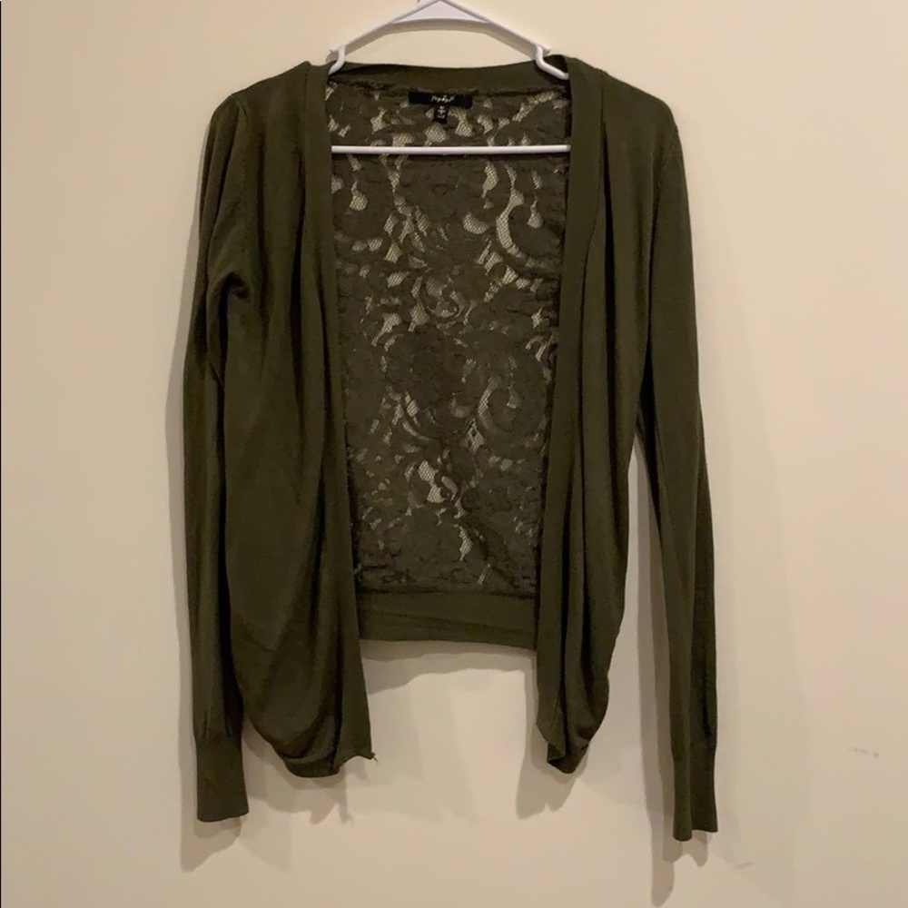 Olive Green Lace Back Cardigan from Papaya
